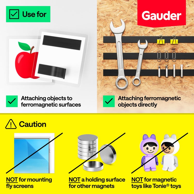 GAUDER Magnetic Tape with 3M Adhesive - Strong Self-Adhesive Magnet Strip - Strong Magnetic Tape Roll with Cuttable Length & 3M Sticky Back (10 ft x 0.6 in) - Image 2